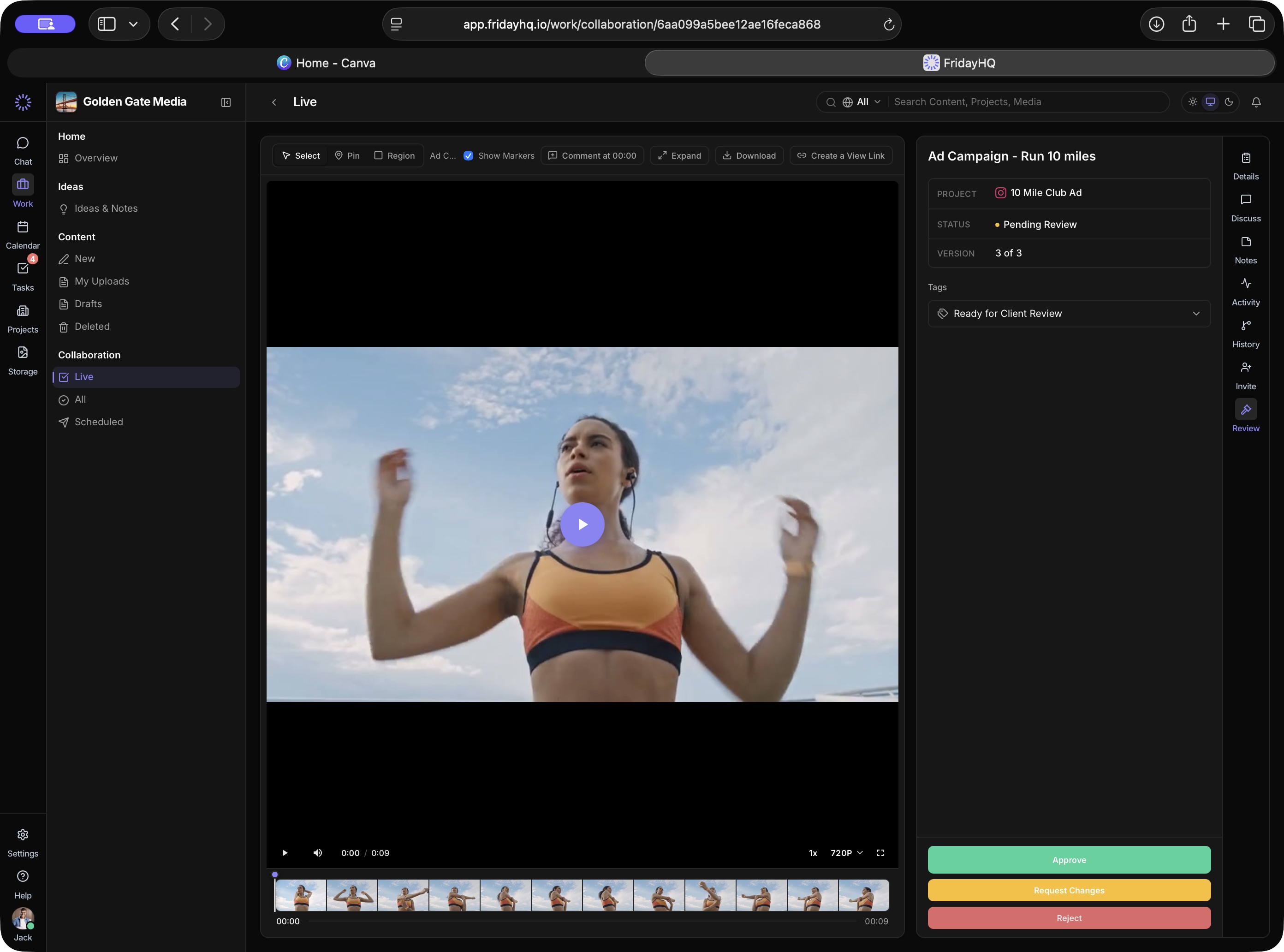 Content review in FridayHQ with video and contextual feedback